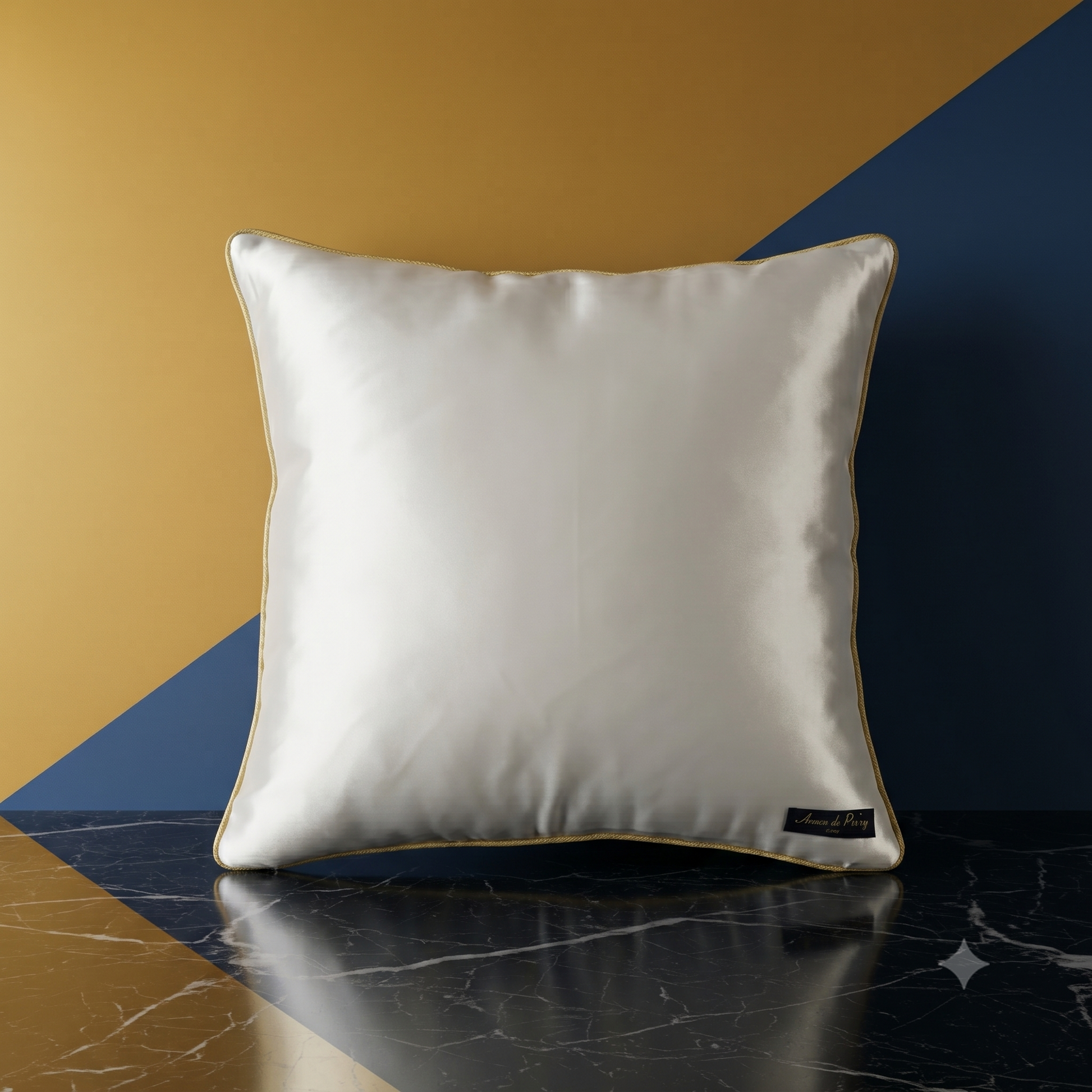 Housse de coussin en soie Régence – verso uni bleu – Amour de Pin-up Paris