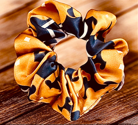 Chou chou Hawaï en satin de soie 100% coloris Ocre/Noir — Amour de Pin-up Paris
