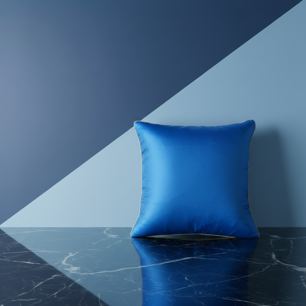 Housse de coussin Fontainebleau – dos en polyester 100% uni bleu électrique, biais en or, 50x50 cm – Amour de Pin-up Paris
