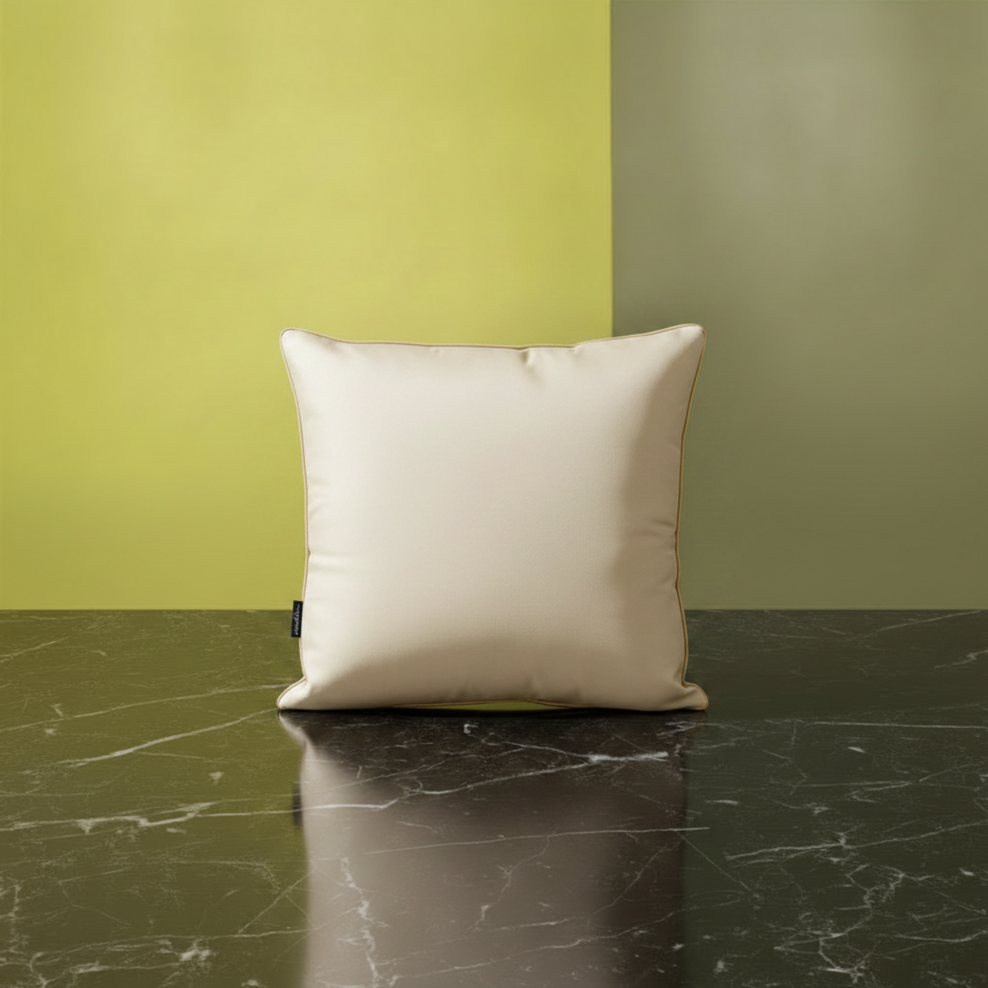 Housse de coussin Aurélis – verso uni ivoire, biais en or, 50x50 cm – Amour de Pin-up Paris
